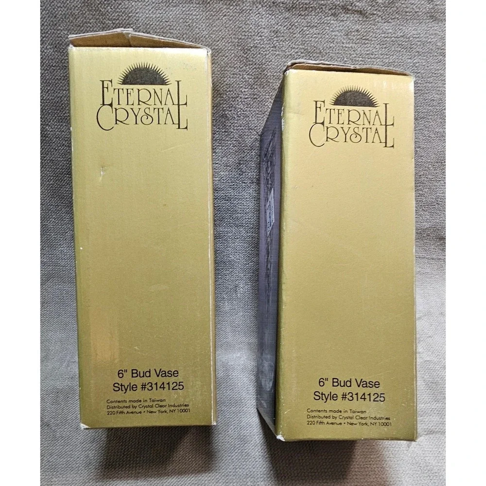 Eternal Crystal 6 Inch Bud Vase Set of 2 24% Lead Crystal Clear #314125 Taiwan